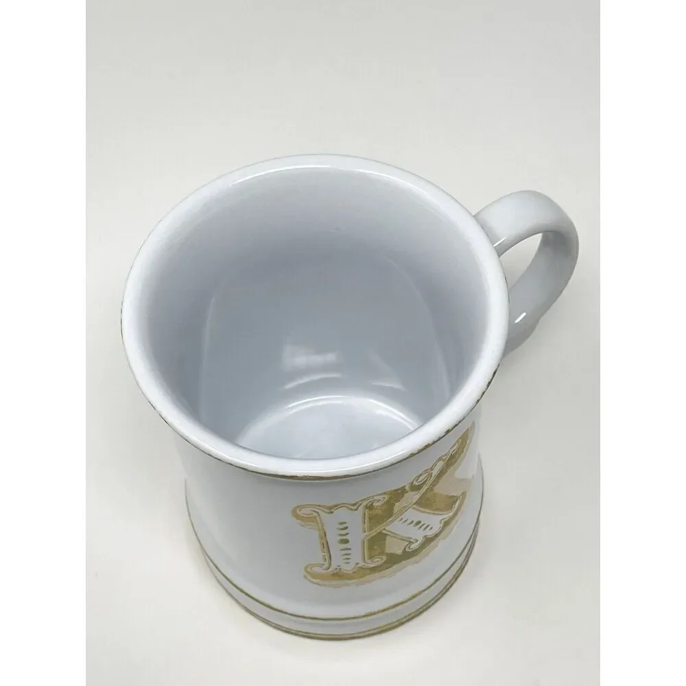 Williams Sonoma Monogram Letter Initial K Coffee Cup Mug White Gold